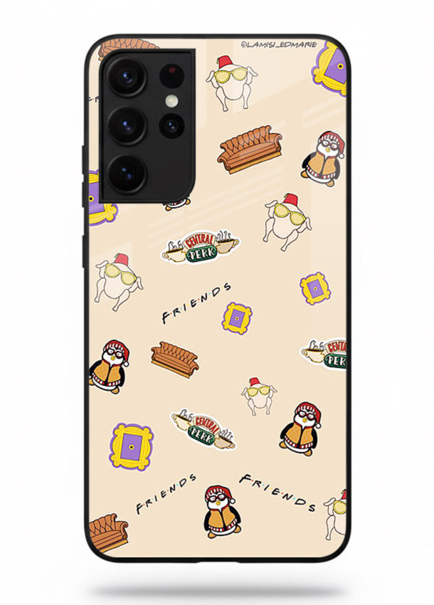 Sitcom doodle pattern artwork printed on tempered glass Samsung S21 Ultra back cover