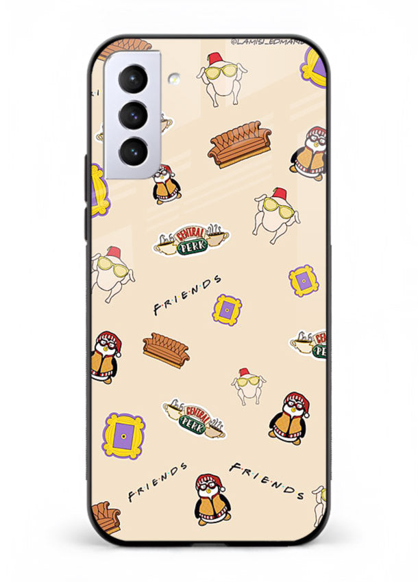 Sitcom doodle pattern artwork printed on tempered glass Samsung S21 Plus back cover