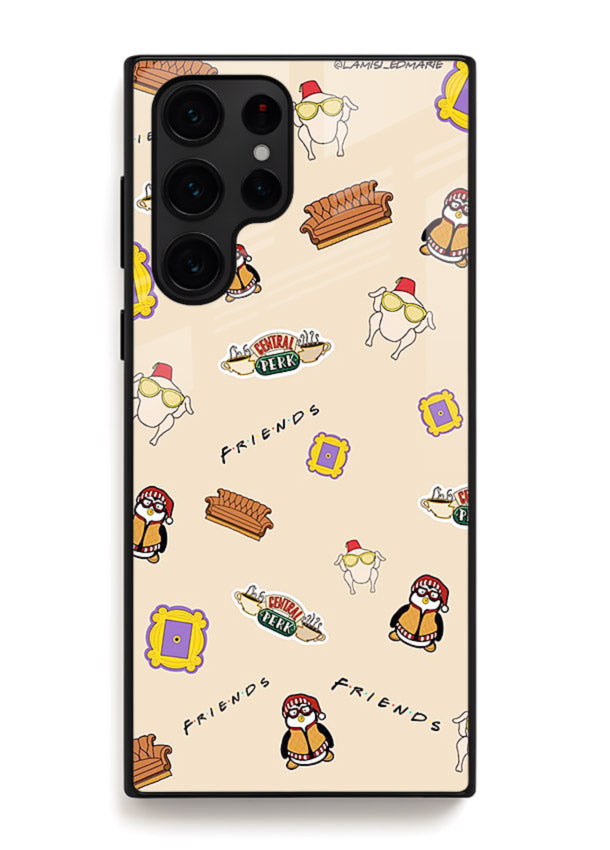 Sitcom doodle pattern artwork printed on tempered glass Samsung S24 Ultra back cover