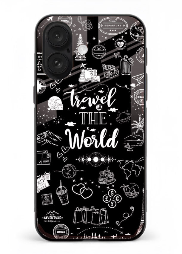 Chalkboard Travel Icons doodle artwork iphone 18 glass back cover