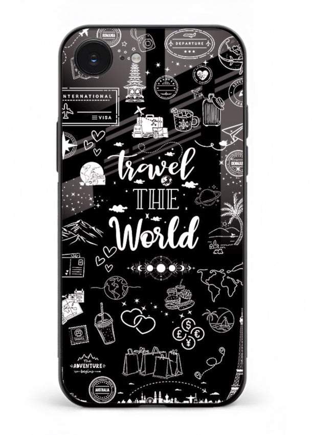 Chalkboard Travel Icons doodle artwork iphone 16e glass back cover
