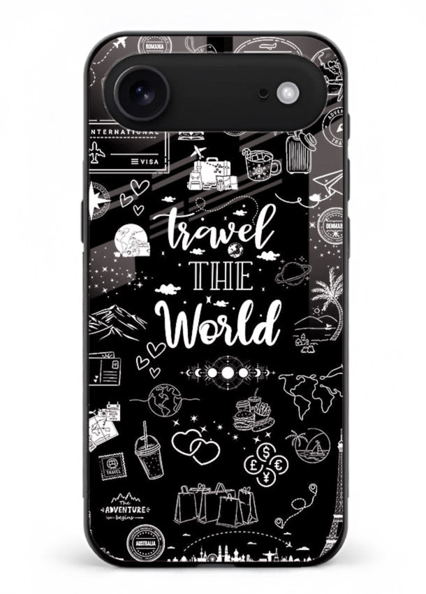 Chalkboard Travel Icons doodle artwork iphone 17 air glass back cover