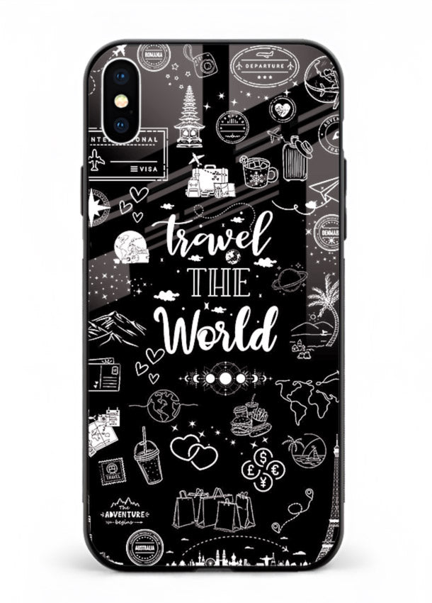 Chalkboard Travel Icons doodle artwork iphone xs max glass back cover