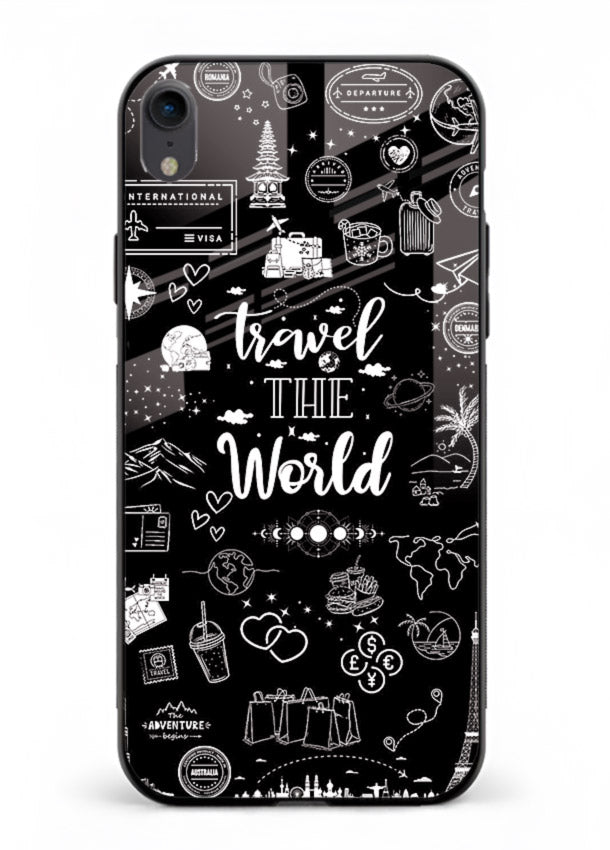 Chalkboard Travel Icons doodle artwork iphone xr glass back cover