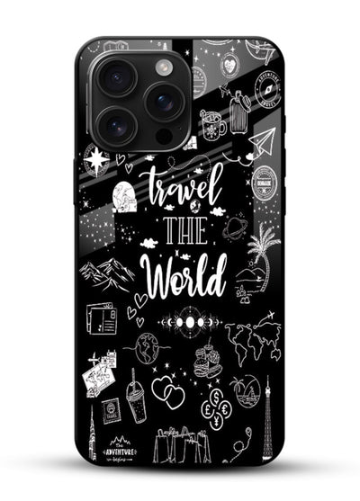 Chalkboard Travel Icons doodle artwork glossy vibrant premium glass back cover - Angle Front