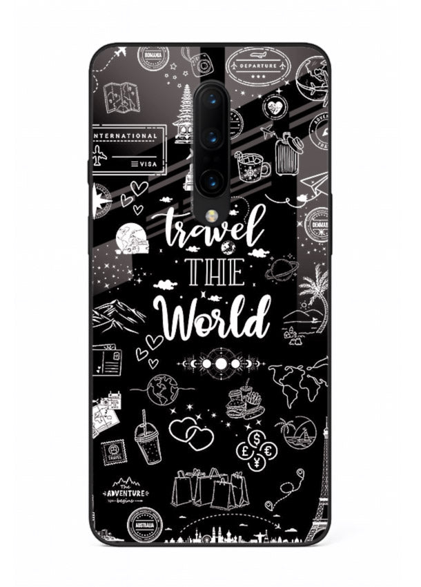 Chalkboard Travel Icons doodle artwork OnePlus 7T Pro glass back cover