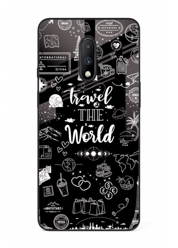 Chalkboard Travel Icons doodle artwork OnePlus 7 glass back cover