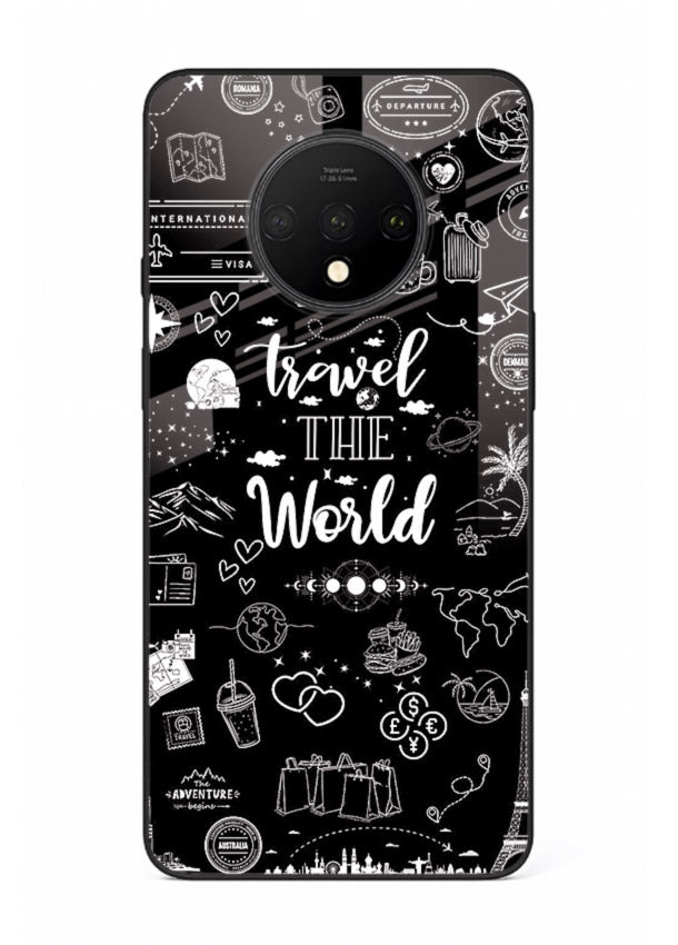 Chalkboard Travel Icons doodle artwork OnePlus 7T glass back cover