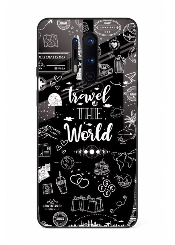 Chalkboard Travel Icons doodle artwork OnePlus 8 Pro glass back cover