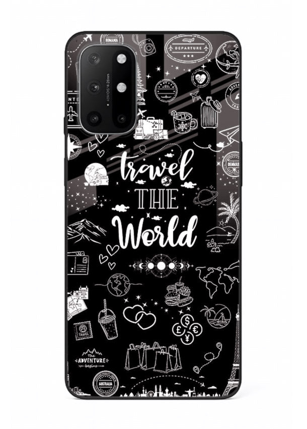 Chalkboard Travel Icons doodle artwork OnePlus 8T glass back cover
