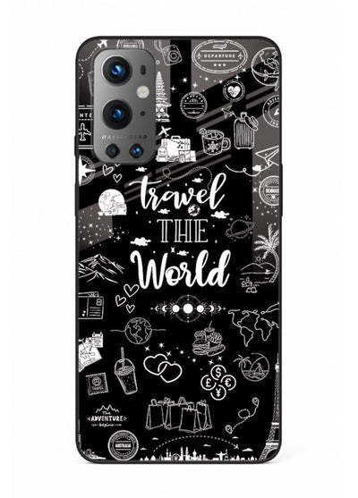 Chalkboard Travel Icons doodle artwork OnePlus 9 glass back cover