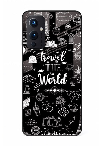 Chalkboard Travel Icons doodle artwork OnePlus 9 Pro glass back cover