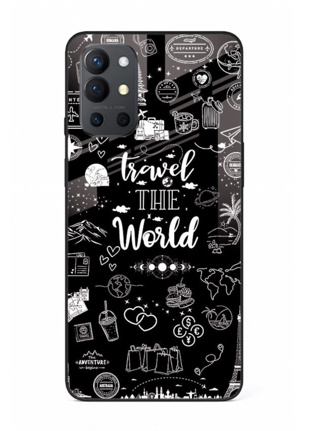 Chalkboard Travel Icons doodle artwork OnePlus 9R glass back cover