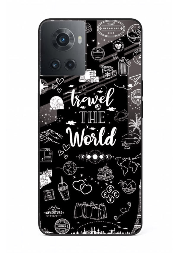 Chalkboard Travel Icons doodle artwork OnePlus 10R glass back cover