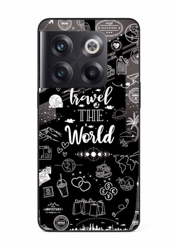Chalkboard Travel Icons doodle artwork OnePlus 10T glass back cover