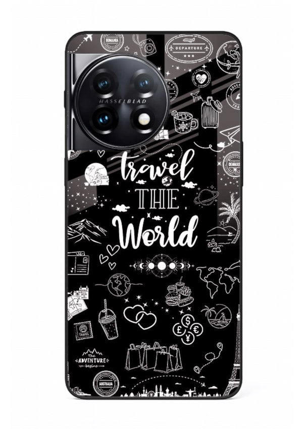 Chalkboard Travel Icons doodle artwork OnePlus 11 glass back cover