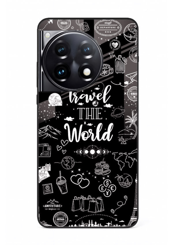 Chalkboard Travel Icons doodle artwork OnePlus 12R glass back cover