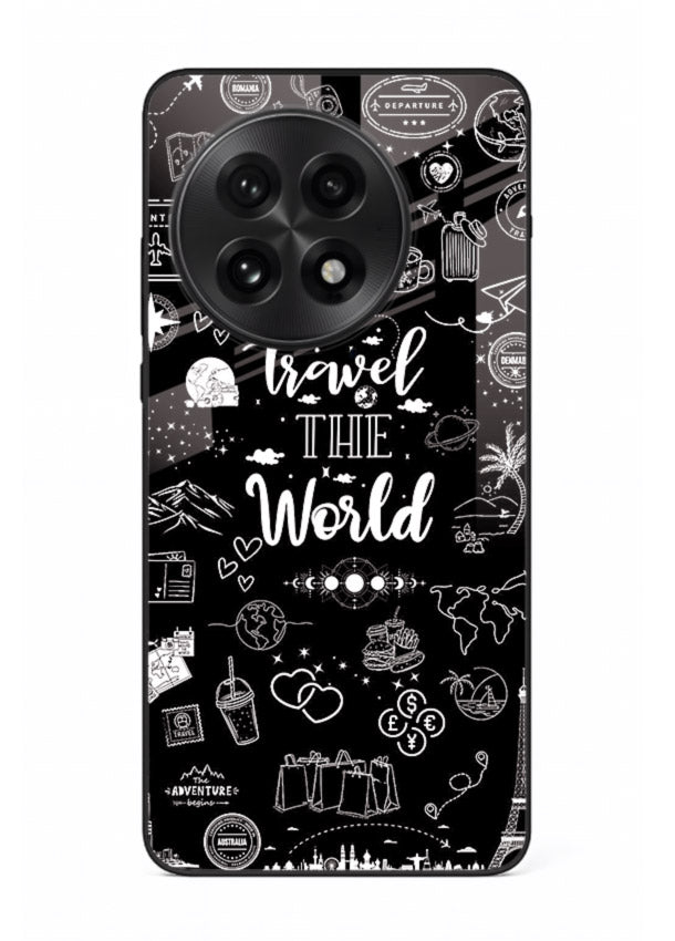 Chalkboard Travel Icons doodle artwork OnePlus 13 glass back cover
