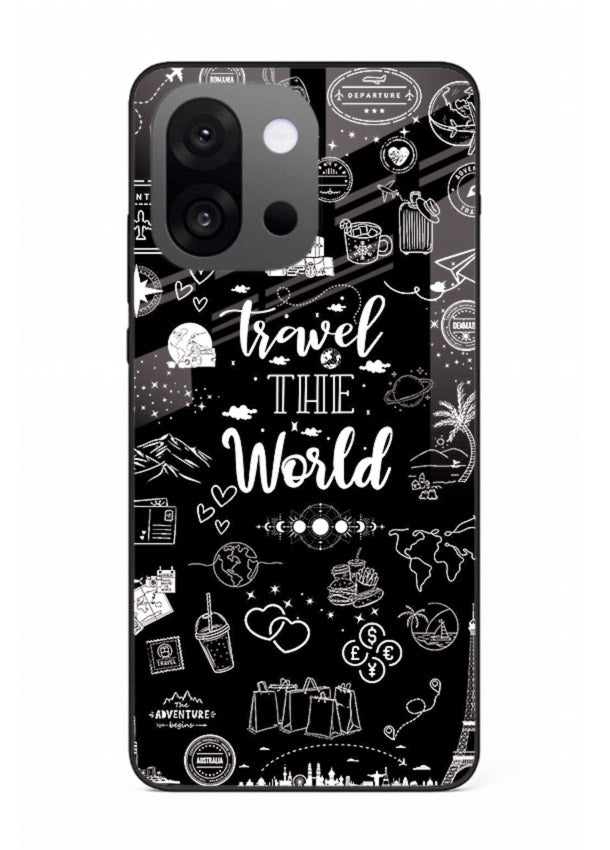 Chalkboard Travel Icons doodle artwork OnePlus 13s glass back cover