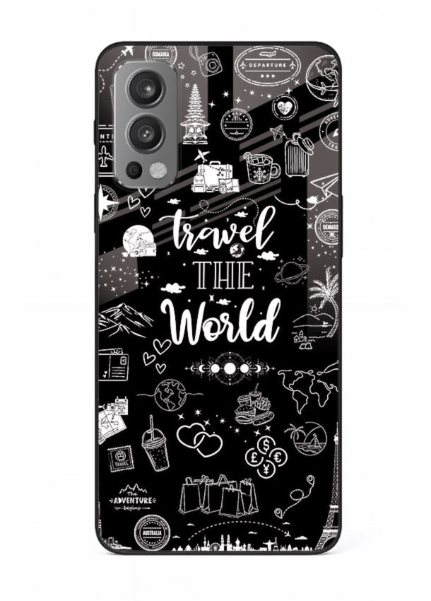 Chalkboard Travel Icons doodle artwork OnePlus Nord 2 glass back cover