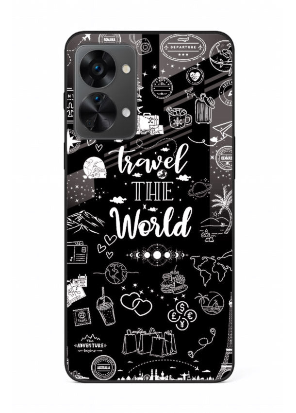 Chalkboard Travel Icons doodle artwork OnePlus Nord 2T glass back cover