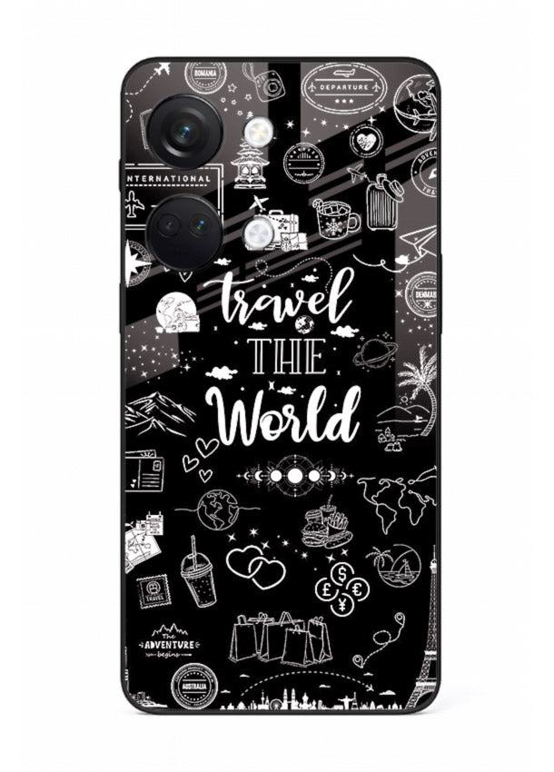 Chalkboard Travel Icons doodle artwork OnePlus Nord 3 glass back cover