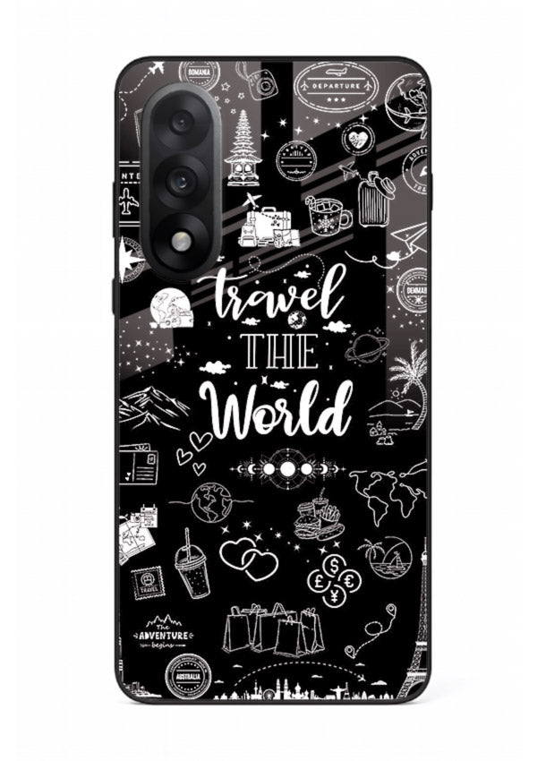 Chalkboard Travel Icons doodle artwork OnePlus Nord 5 glass back cover