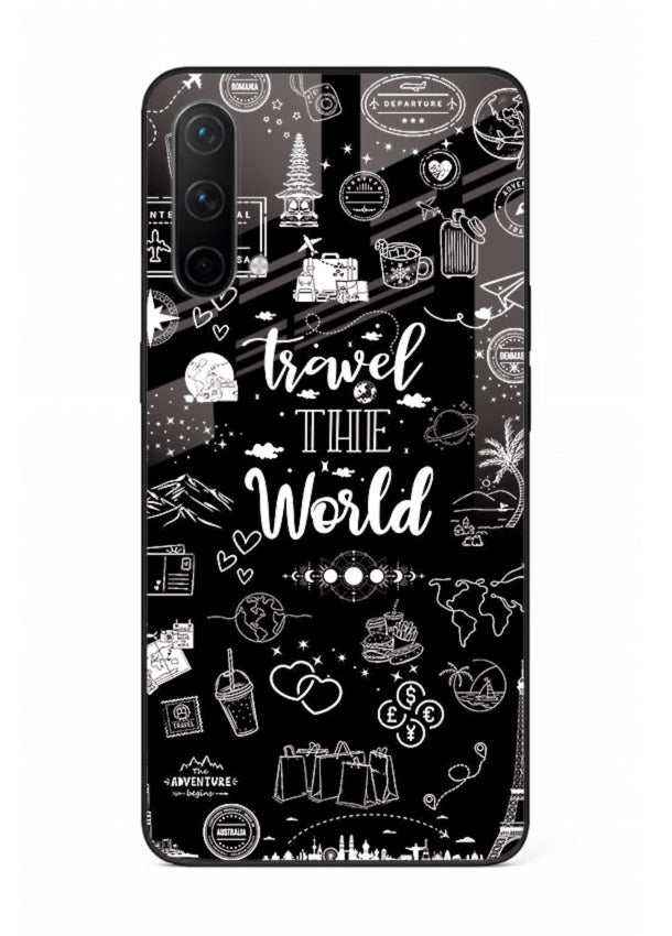 Chalkboard Travel Icons doodle artwork OnePlus Nord CE 5G glass back cover