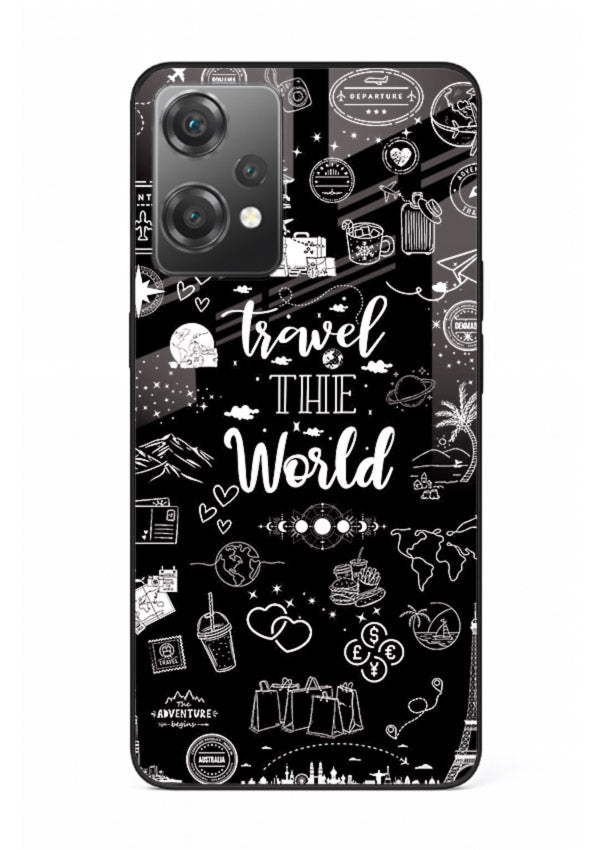 Chalkboard Travel Icons doodle artwork OnePlus Nord CE2 Lite 5G glass back cover
