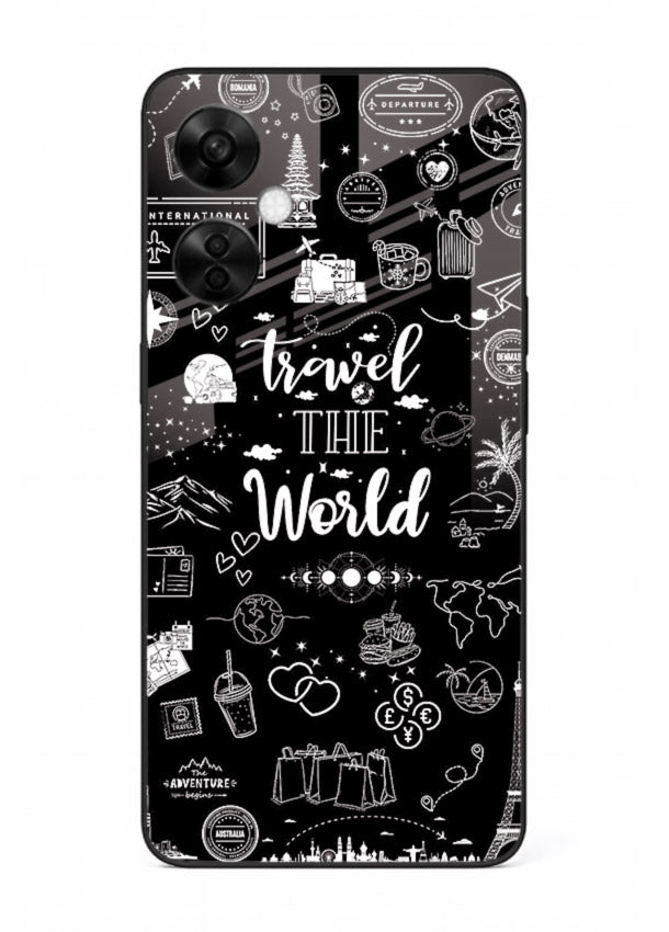 Chalkboard Travel Icons doodle artwork OnePlus Nord CE3 Lite glass back cover
