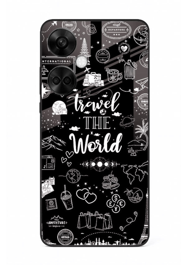 Chalkboard Travel Icons doodle artwork OnePlus Nord CE3 glass back cover