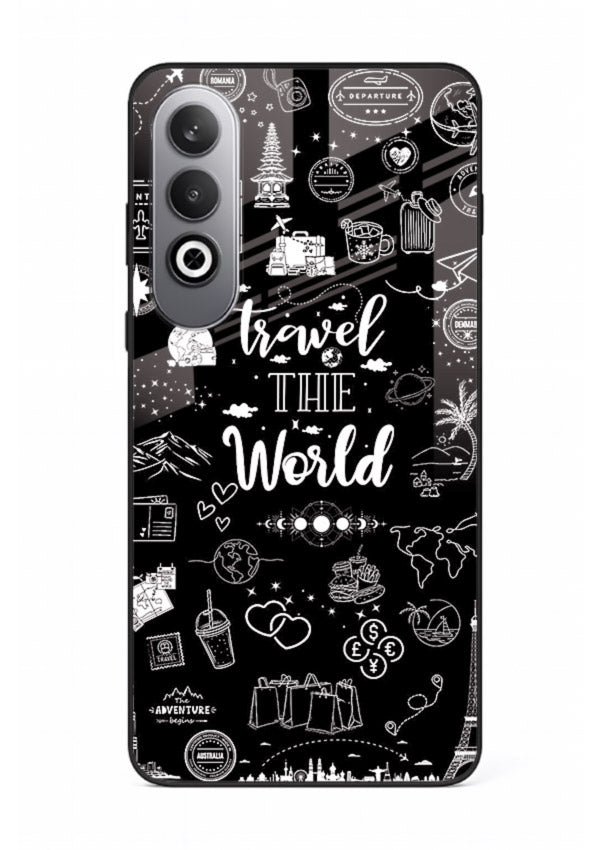Chalkboard Travel Icons doodle artwork OnePlus Nord CE4 glass back cover