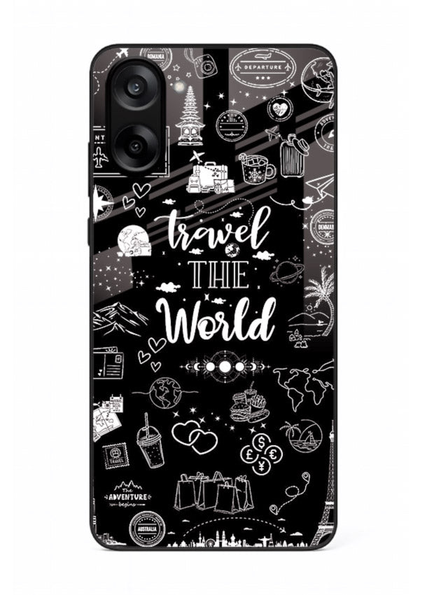 Chalkboard Travel Icons doodle artwork OnePlus Nord CE5 glass back cover