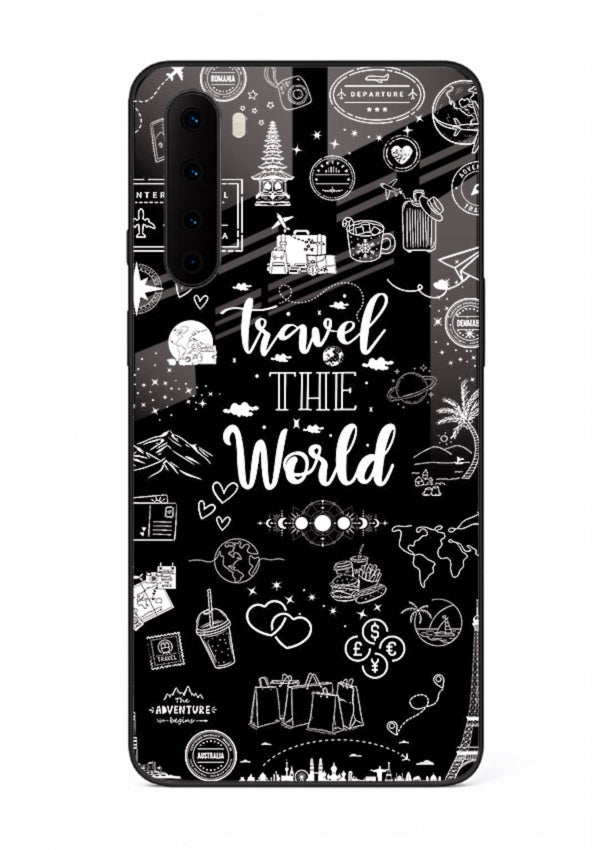 Chalkboard Travel Icons doodle artwork OnePlus Nord glass back cover