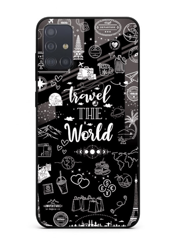 Chalkboard Travel Icons doodle artwork Samsung A71 glass back cover