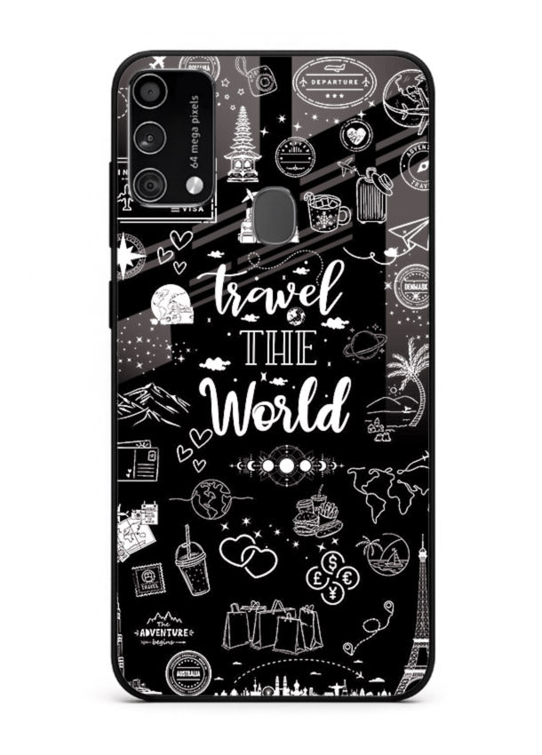 Chalkboard Travel Icons doodle artwork Samsung F41 glass back cover