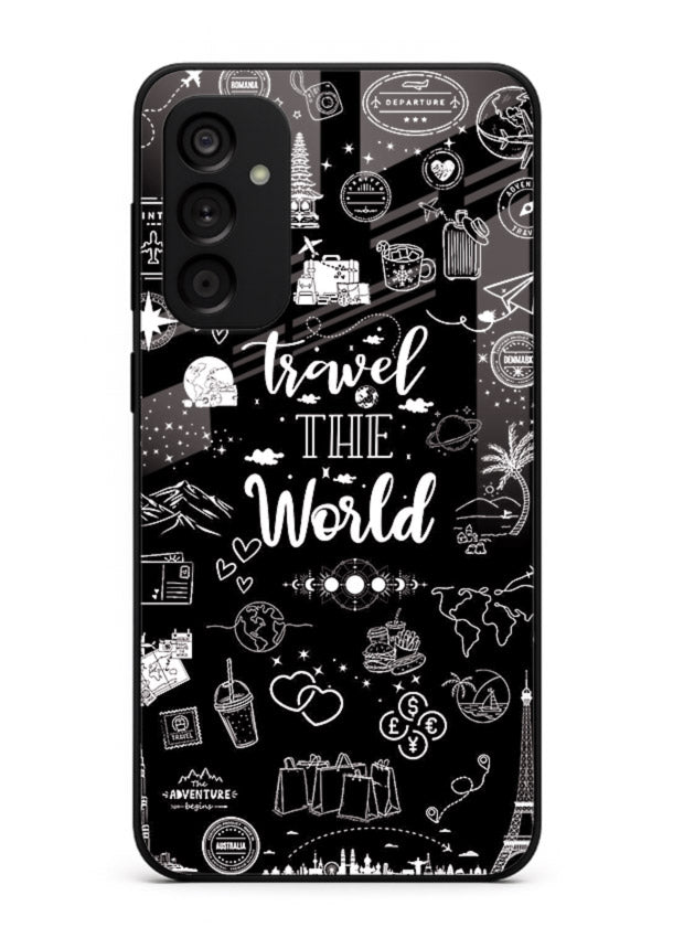 Chalkboard Travel Icons doodle artwork Samsung A34 5G glass back cover