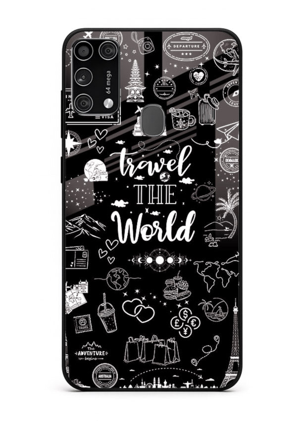 Chalkboard Travel Icons doodle artwork Samsung M31 Prime glass back cover