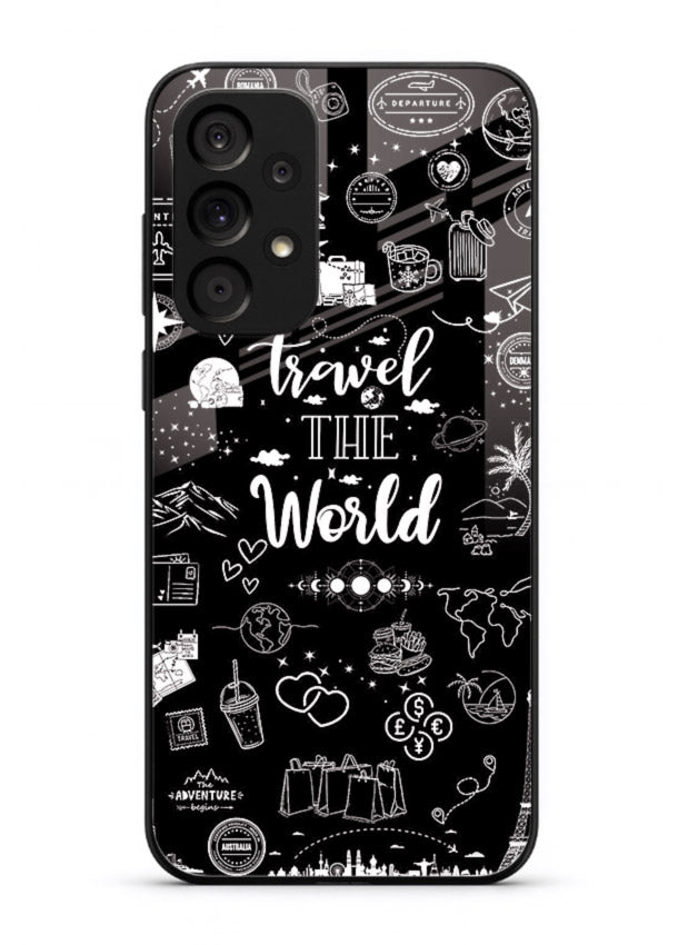 Chalkboard Travel Icons doodle artwork Samsung A33 5G glass back cover