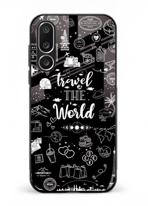 Chalkboard Travel Icons doodle artwork Samsung M36 5G glass back cover