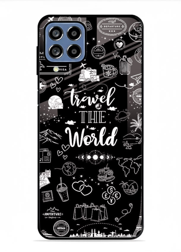 Chalkboard Travel Icons doodle artwork Samsung M33 5G glass back cover