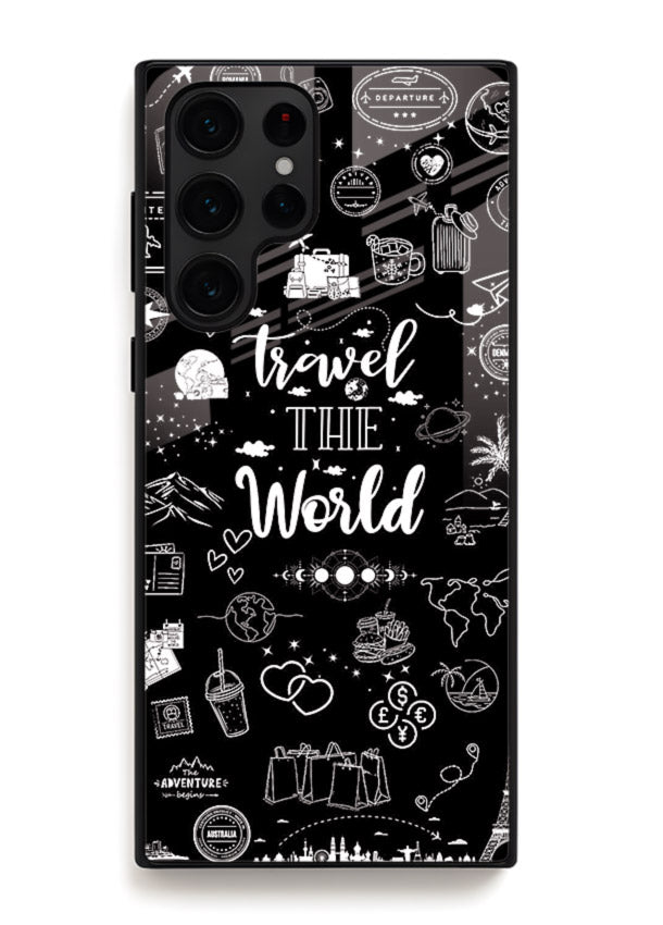 Chalkboard Travel Icons doodle artwork Samsung S22 Ultra glass back cover