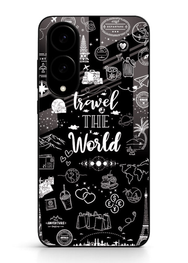 Chalkboard Travel Icons doodle artwork Samsung S25 Edge glass back cover