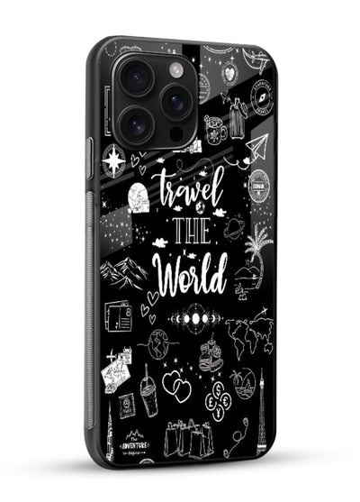 Chalkboard Travel Icons doodle artwork glossy vibrant premium glass back cover - Angle Side