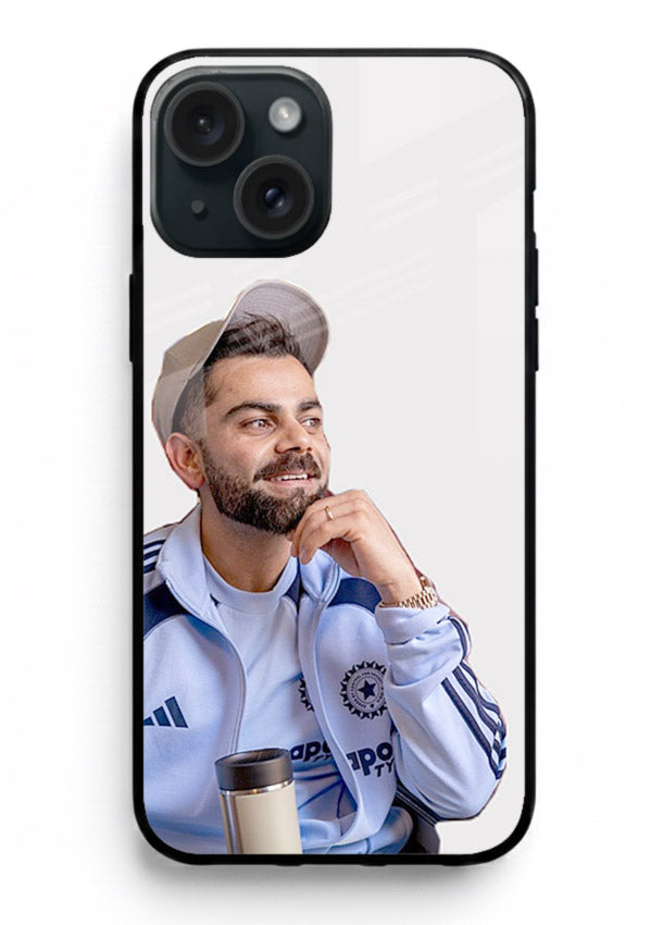 Blue cricket portrait artwork printed on glossy tempered glass iPhone 13 back cover