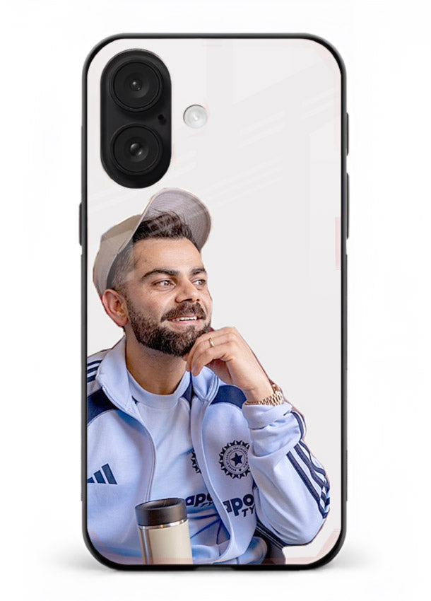 Blue cricket portrait artwork printed on glossy tempered glass iPhone 16 back cover