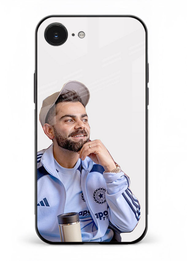 Blue cricket portrait artwork printed on glossy tempered glass iPhone 16E back cover