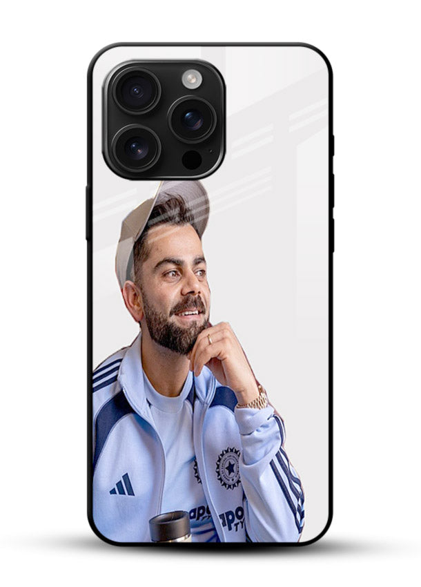 Blue cricket portrait artwork printed on glossy tempered glass phone back cover - 1