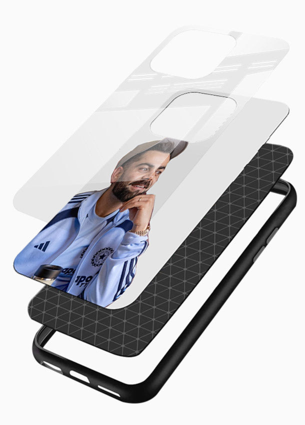 Blue cricket portrait artwork printed on glossy tempered glass phone back cover - 3
