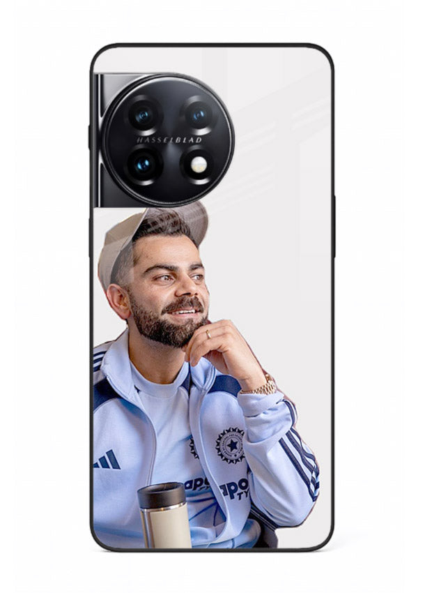 Blue cricket portrait artwork printed on glossy tempered glass OnePlus 11 back cover